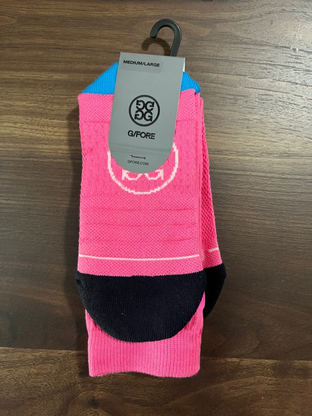 G/FORE Men’s Hot Pink Athletic Socks with Black Toe and Blue Cuff